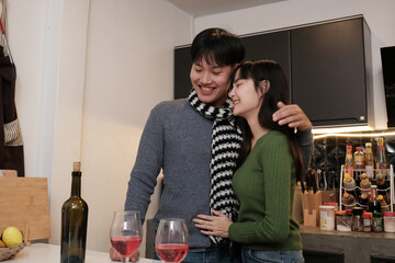 Young Asian couple living at home