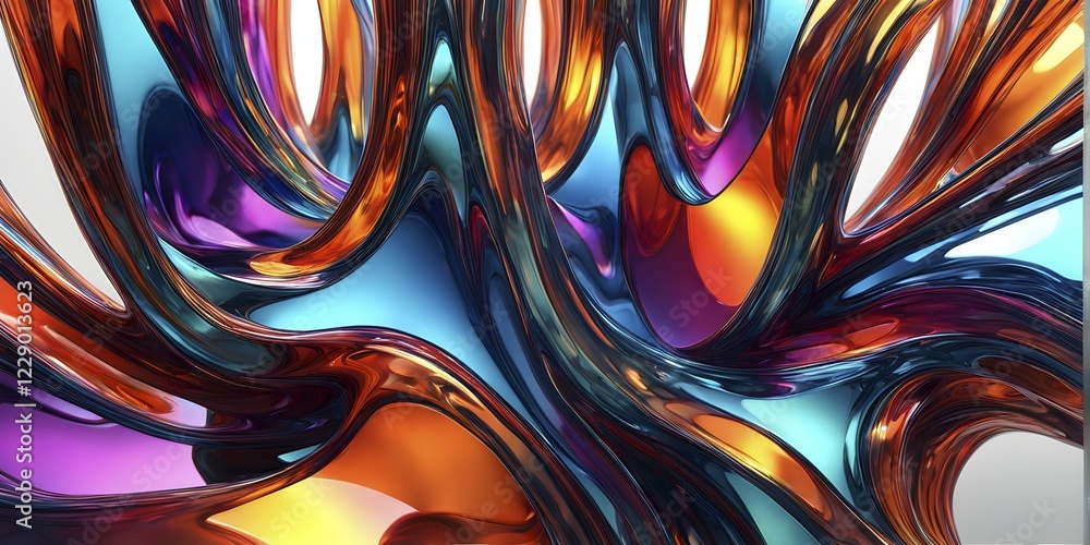 Poster 3d rendering of vibrant colored abstract changing glass design in an ornament structure, ai generate
