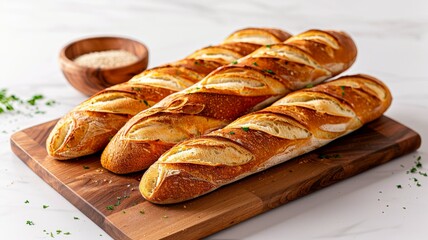 Rustic Fresh Baguette. Traditional French bread. Fresh baked, golden brown crust. Bakery. 