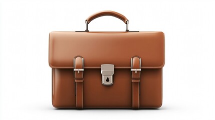 3D Brown Leather Briefcase Isolated on White Background