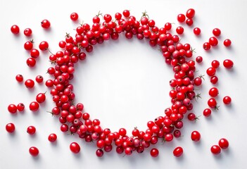 Obraz premium Vibrant Circle of Bright Red Berries Arranged Artistically on a White Surface. Generative AI