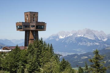 Observation tower Jakobskreuz on the summit of the Buchensteinwand, Kitzbüheler Alps, Tyrol, Austria, Europe