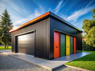 Fototapeta premium Black Steel Garage Exterior Design Ideas