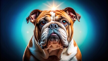 Blue Background Bulldog,  Sharp Focus, High Quality Photo