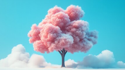 Fototapeta premium Pink Fluffy Tree in a Pastel Sky