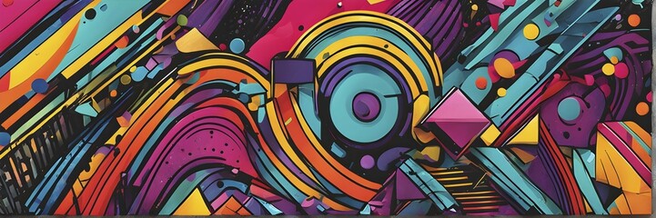 Obraz premium Pop art styled music album illustration featuring abstract crayon patterns and erratic lines in random shapes, AI generated