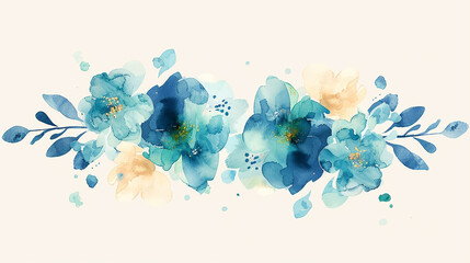 Blue Watercolor Floral Painting on Light Background