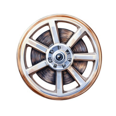 Obraz premium Vintage Film Reel Displaying Dark Brown Film in Metallic Frame