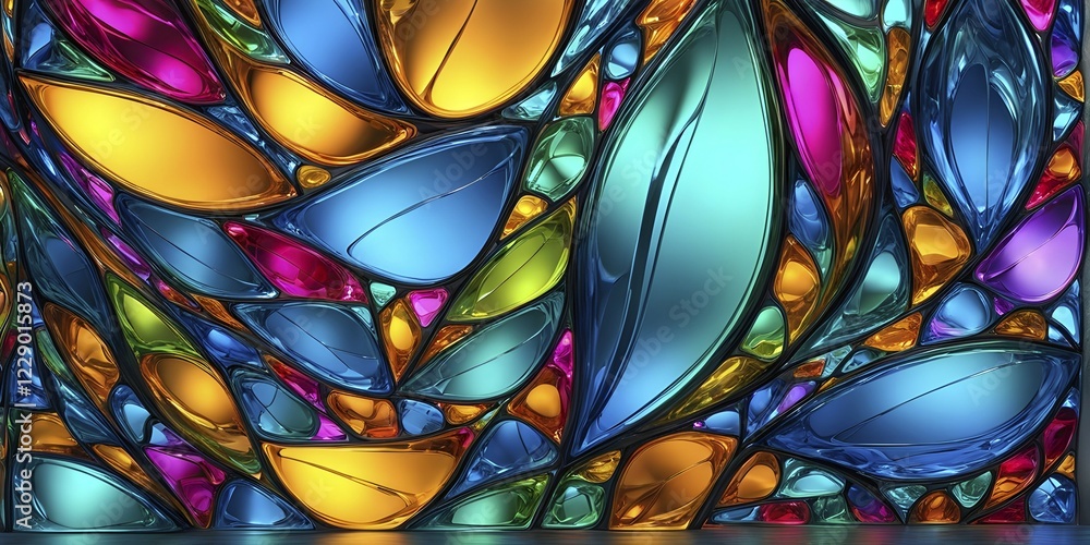 Poster 3d rendering of vibrant colored abstract changing glass design in an ornament structure, ai generate
