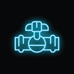 Neon blue valve with flanges is controlling water flow in a pipe