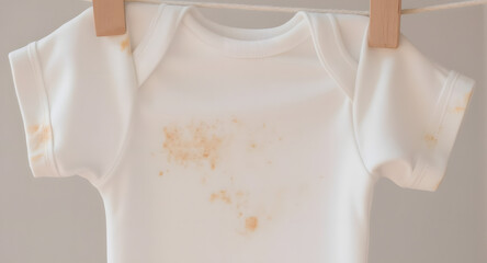 Baby Onesie with Stains Hanging on Clothesline