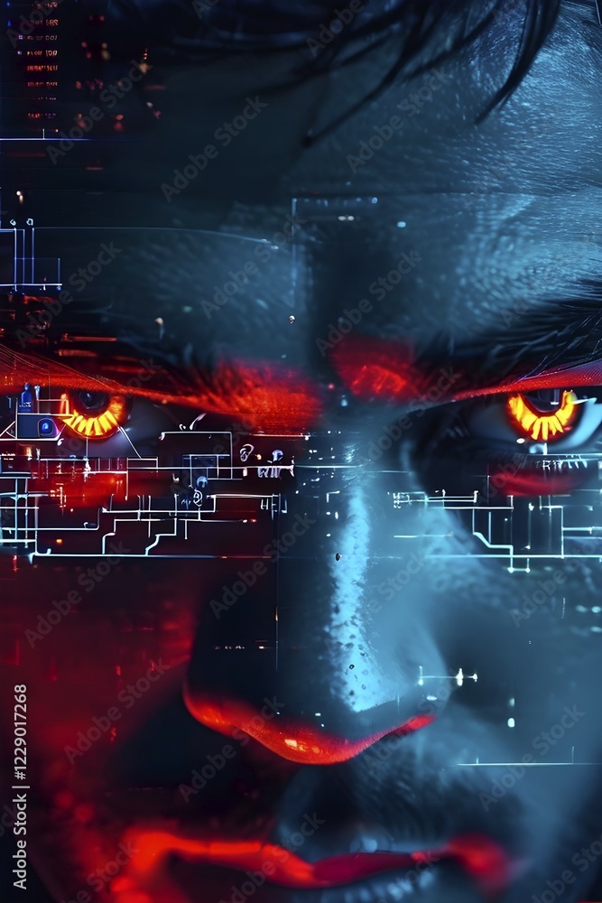 Aufkleber ai generated close up on security camera cyber hackers face digitally imposed on the lens symbolizin