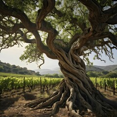 AI generated ancient weather gnarled trunks twisting skyward in a storied vineyard decades