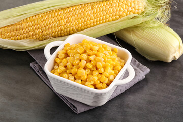 Canned sweet young corn grain