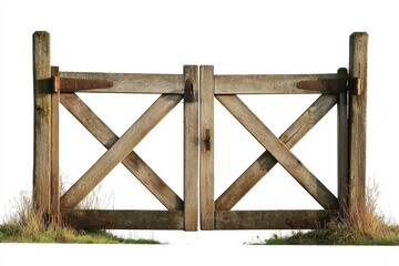 Rustic wooden gate with diagonal bracing, set against a white background.