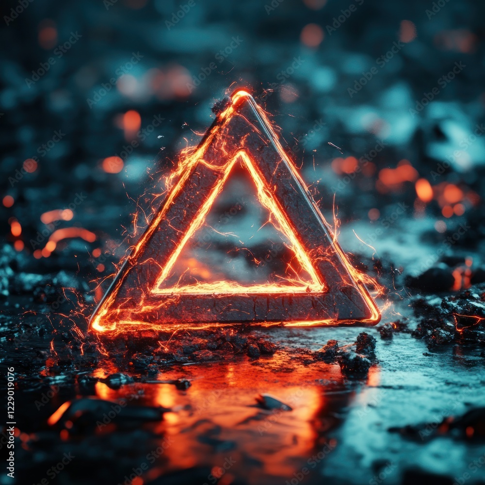 Aufkleber illuminated triangle symbol on a dark background blurry backgrounds