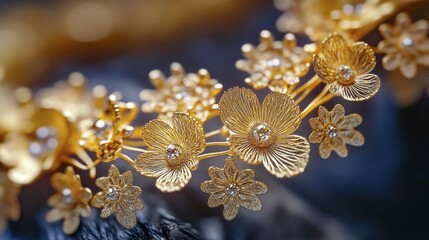 Delicate gold jewelry with intricate floral design and nature-inspired elegance, AI generated