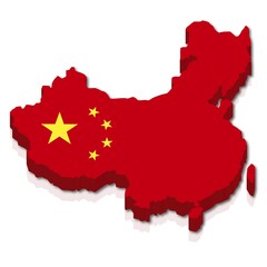 Outline and flag of China, 3D