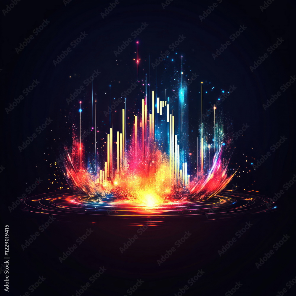 Poster vibrant abstract art representation with colorful sound waves blurry backgrounds