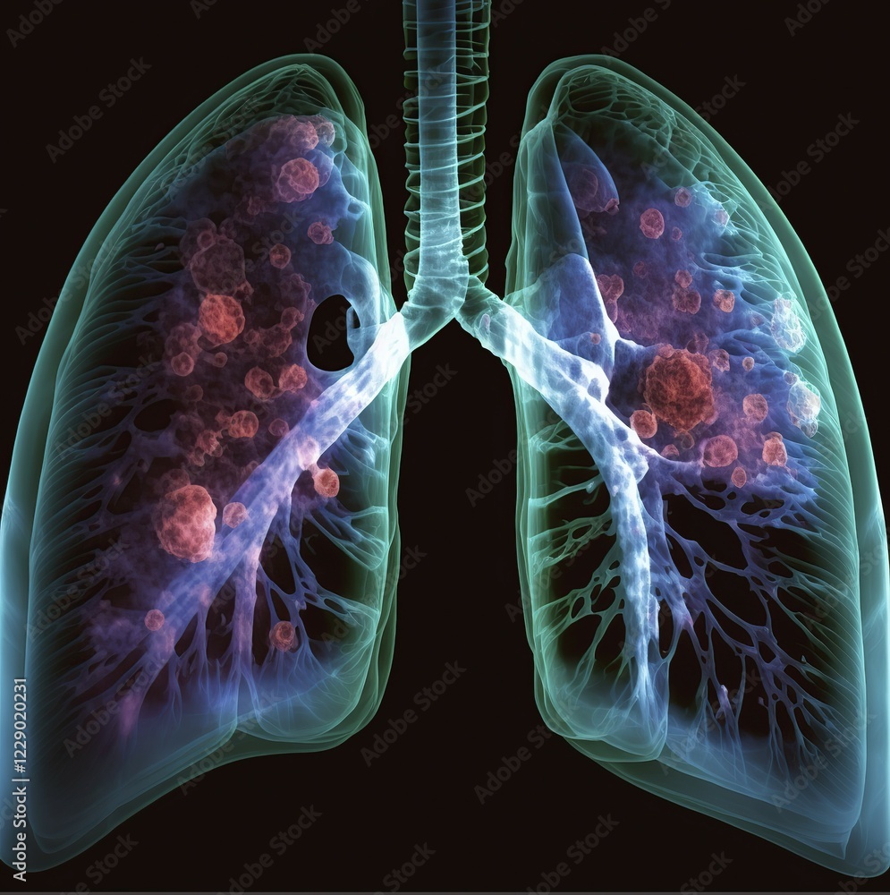 Poster schematic representation of the x-ray image of the lung with bronchi and bronchioles as well as expr