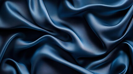 Fototapeta premium Silky dark blue fabric draped gracefully on a surface, showcasing elegant textures and folds