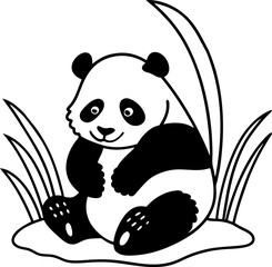 Obraz premium Cute Black and White Panda Sitting Among Grass, Adorable Animal, Playful Nature
