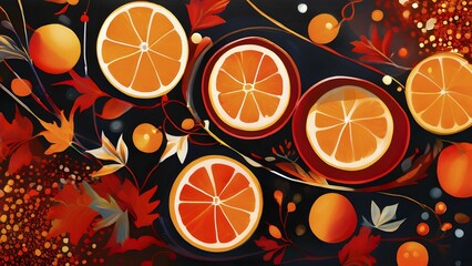 Abstract composition representing the warmth of holiday gatherings in warm red and orange colors, AI generated