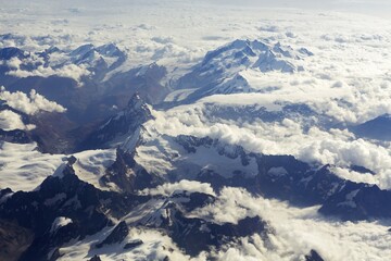 Fototapeta premium Aerial view of Mt Matterhorn with Gorner Glacier, and the summit Dufourspitze of Monte Rosa, Valais Alps, Switzerland, Europe