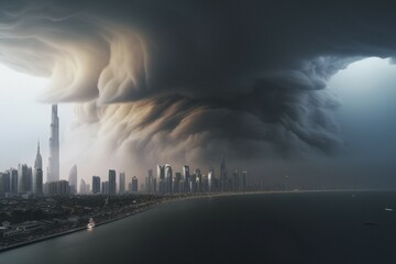 A devastating tornado rages over a major city, AI generates