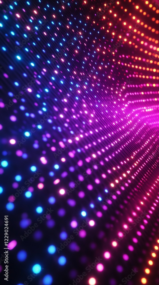 Poster Dynamic LED light pattern with vibrant multicolored dots creating an abstract and futuristic visual effect.