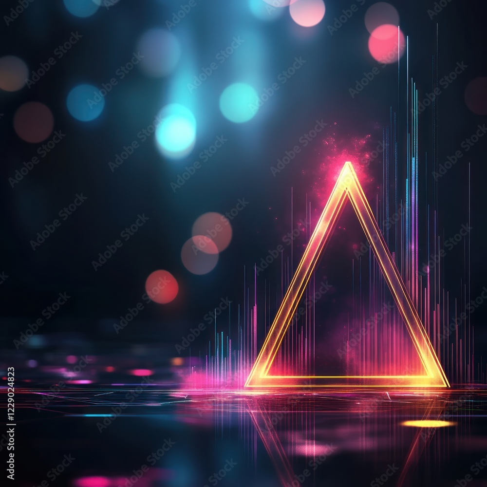 Poster vibrant abstract triangle design with neon colors and light effects blurry backgrounds