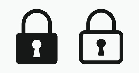 Lock icon set with white background. Includes locked and unlocked icons. security symbol.