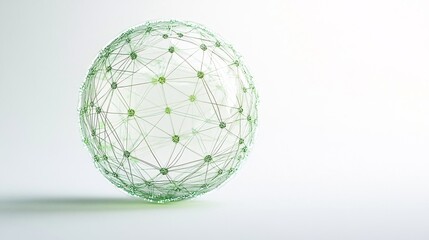 Futuristic abstract digital globe, glowing network nodes and connections, white background, technology and global communication concept.