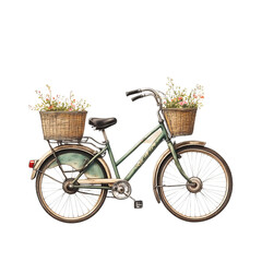 Vintage Teal Bicycle Adorned with Floral Baskets