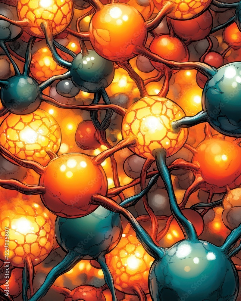 Poster exploring molecular structures a vibrant illustration of interconnected atoms