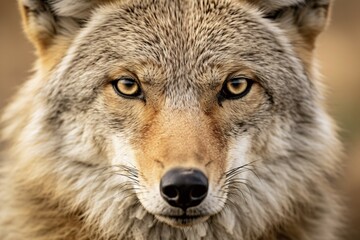 Obraz premium Close up of face of wild coyote. KI generiert, generiert AI generated