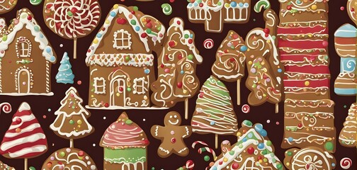Abstract wallpaper illustration of of gingerbread house decoration, AI generated