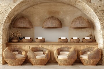 Wicker Chairs and Baskets in a Rustic Spa Setting