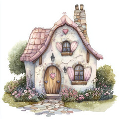 whimsical fairy tale cottage with charming design and soft colors