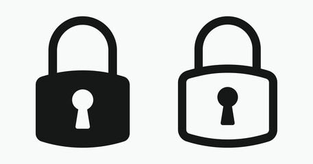 Lock icon set with white background. Includes locked and unlocked icons. security symbol.