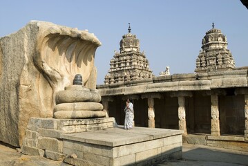 Monolithic Nagalinga (18feet tall) in the courtyard of the Virabhadra temple, Lepakshi, Andhra...