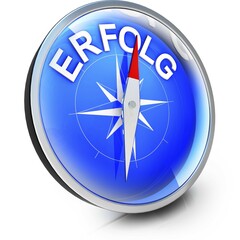 3D rendering of a compass with a german success icon