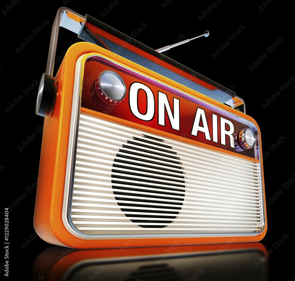 Poster rendering of a radio with a on air icon