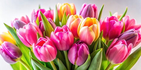 Fototapeta premium Pink Tulips Bouquet - White Background - Bright Colors