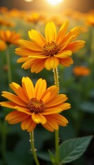 Sunlit Helenium flowers with delicate texture and stamens, delicate, bloom, sunlit