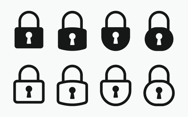Lock icon set with white background. Includes locked and unlocked icons. security symbol.