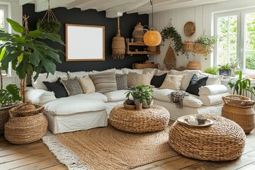 Bohemian Living Room Decor With Wicker Accents And Plants