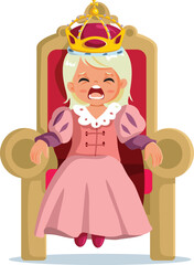 Entitled Little Girl Screaming from her Throne Vector Cartoon Character. Spoiled daughter acting out yelling and shouting 
