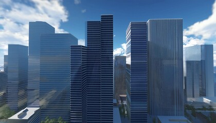 Fototapeta premium テレビ会議 背景用 CG オフィス外観 都市 高層ビル cityscape video conferencing background