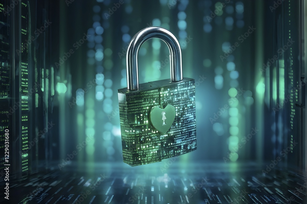 Poster ai generated broken digital padlock shattered on a reflective dark surface strewn with traces of bro